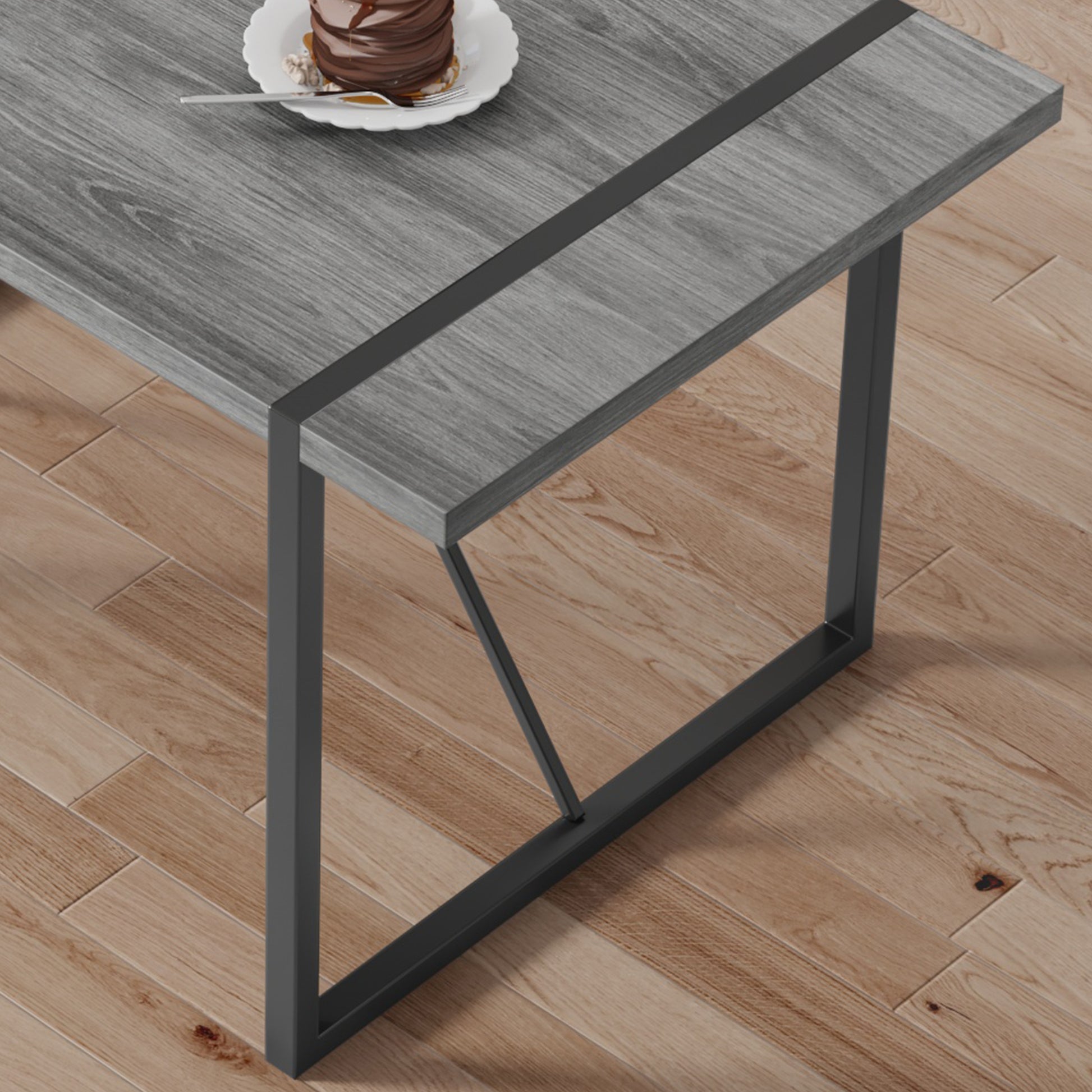 Industrial Rectangular Mdf Material Gray Dining Table With Texture, Equipped With A 1.57 Inch Thick Tabletop And Black Metal Legs, Used For Writing Desks, Kitchen Terraces, Dining Rooms 1529 Grey Mdf