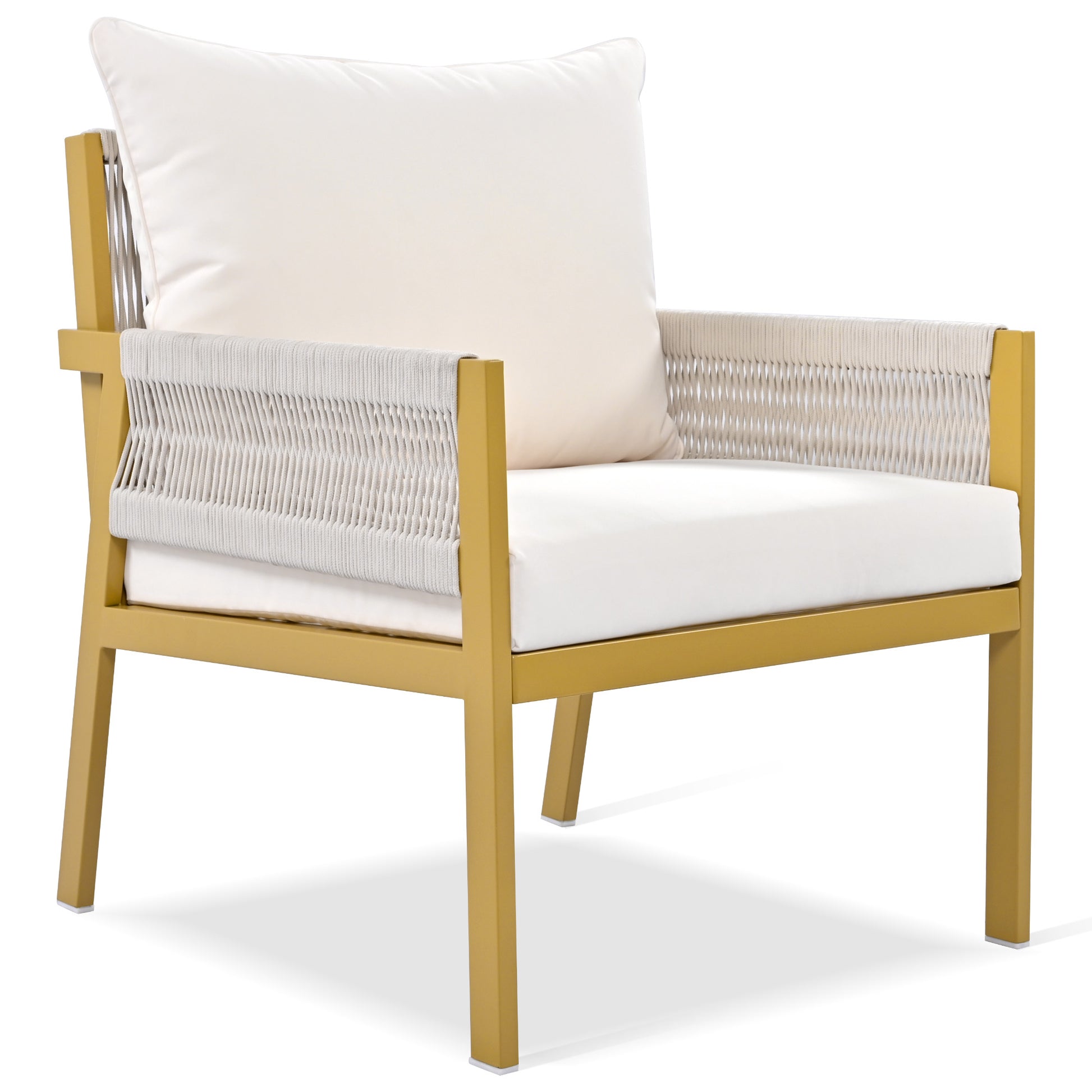 K&K 4 Piece Rope Patio Furniture Set, Outdoor Furniture With Tempered Glass Table, Patio Conversation Set Deep Seating With Thick Cushion For Backyard Porch Balcony Beige&Mustard Yellow Yes Complete Patio Set Beige Yellow Weather Resistant Frame Fade