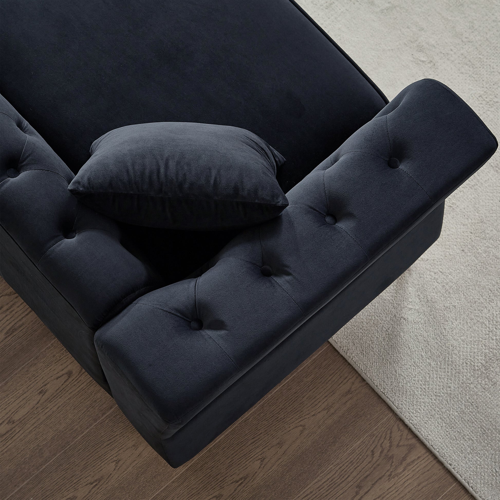 3 Seater 2 Seater Combination Sofa Tufted Couch With Rolled Arms And For Living Room, Bedroom, Office, Apartment, Four Pillows Black Foam Velvet