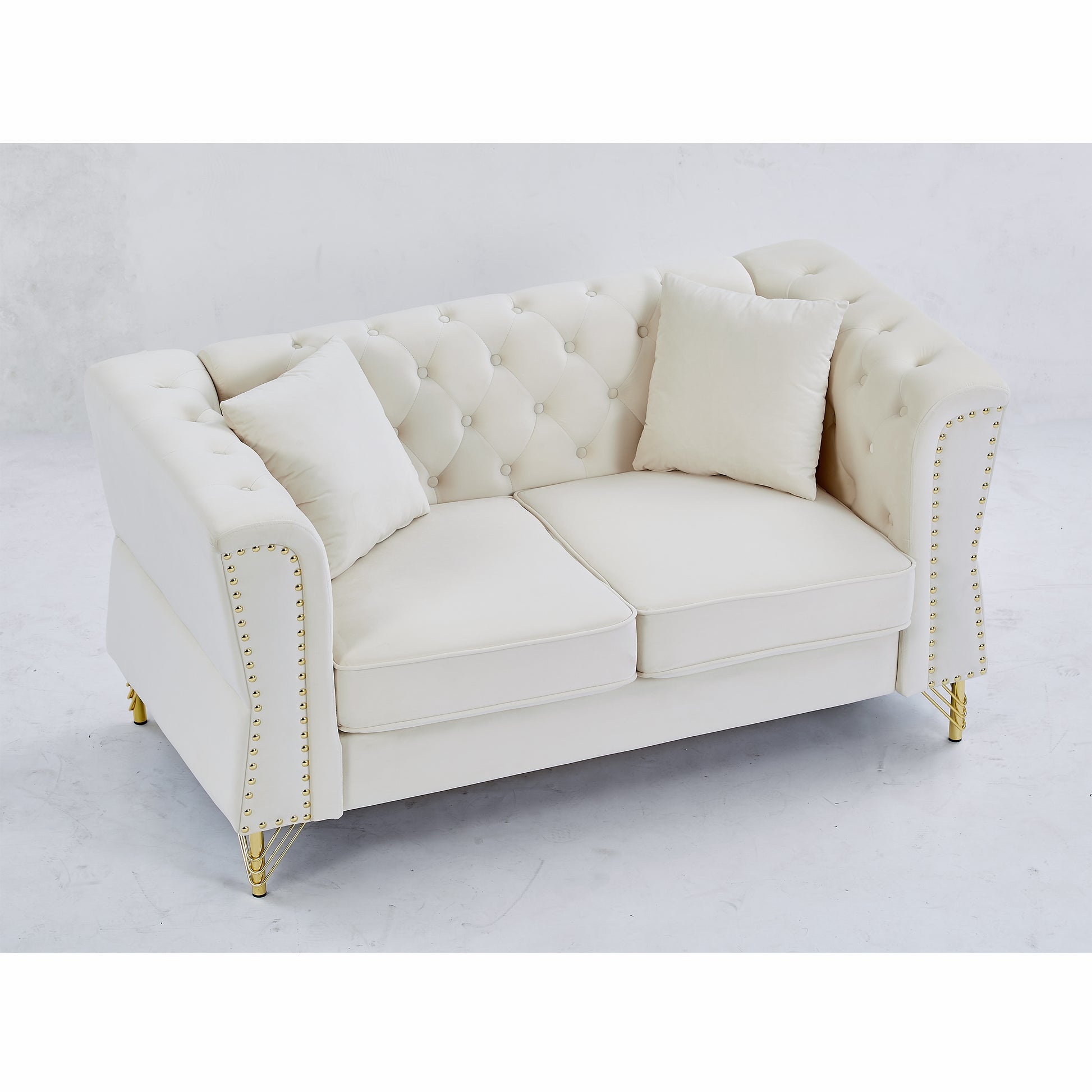 3 Seater 3 Seater Combination Sofa Tufted Couch With Rolled Arms And For Living Room, Bedroom, Office, Apartment, Four Pillows Beige Foam Velvet