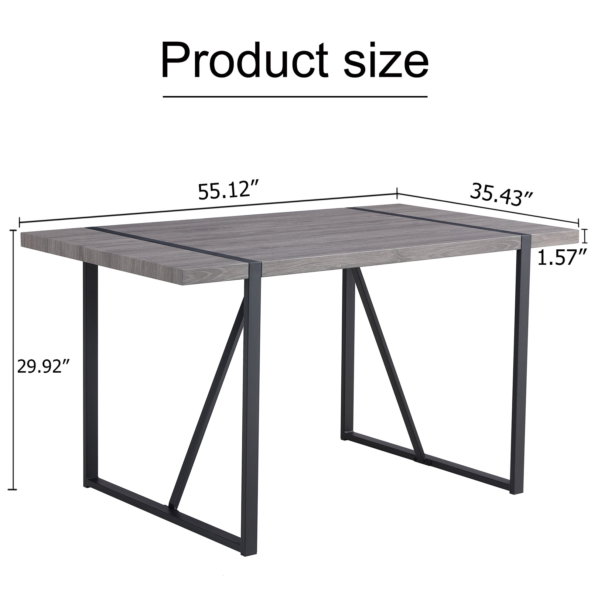 Industrial Rectangular Mdf Material Gray Dining Table With Texture, Equipped With A 1.57 Inch Thick Tabletop And Black Metal Legs, Used For Writing Desks, Kitchen Terraces, Dining Rooms 1529 Grey Mdf