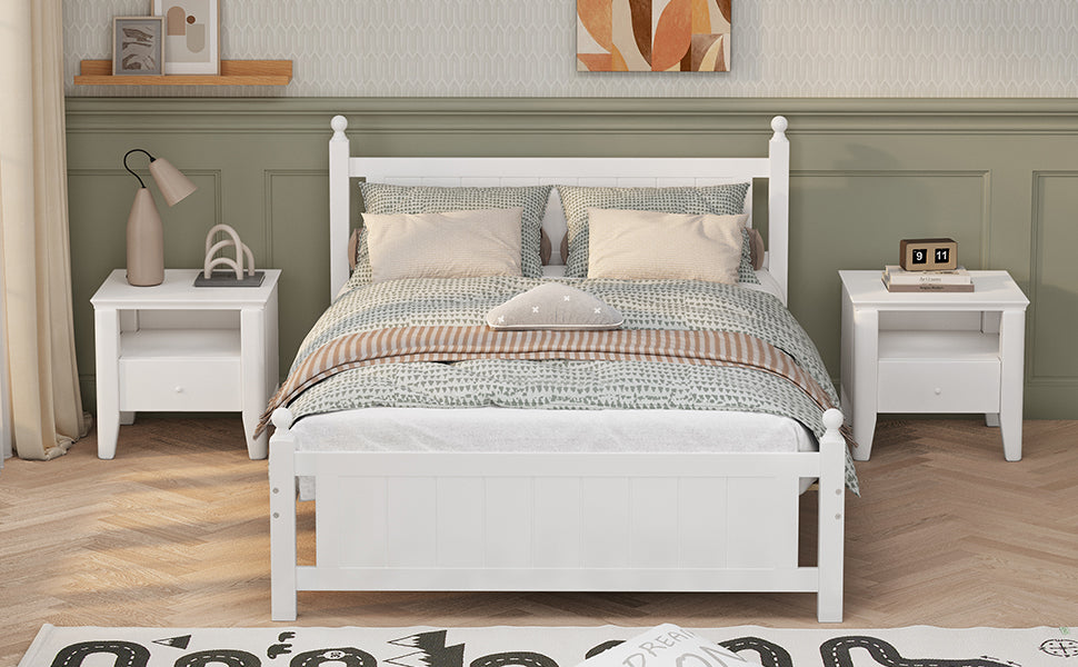 Full Size Solid Wood Platform Bed Frame For Kids, Teens, Adults, No Need Box Spring, White Box Spring Not Required Full White Wood Bedroom Mid Century Modern,Modern Pine Bed Frame Wood
