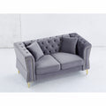 3 Seater 2 Seater Combination Sofa Tufted Couch With Rolled Arms And For Living Room, Bedroom, Office, Apartment, Four Pillows Grey Foam Velvet