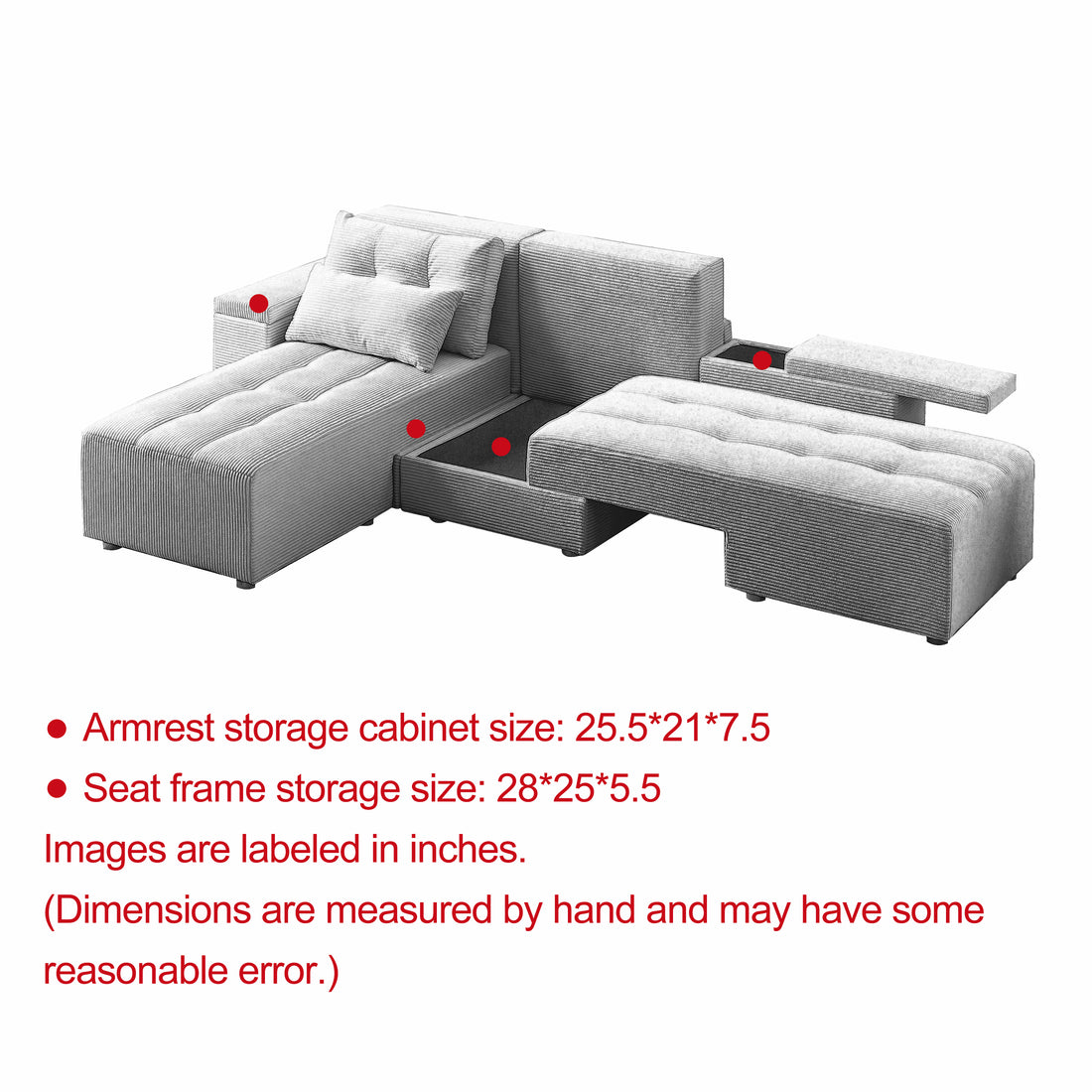 Convertible 3 In 1 Sleeper Sofa And Sectional Sofa With 4 Storage Space For Living Room,Corduroy Couch With 4 Pillows,Corduroy Army Green Corduroy 3 Seat