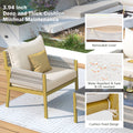 K&K 4 Piece Rope Patio Furniture Set, Outdoor Furniture With Tempered Glass Table, Patio Conversation Set Deep Seating With Thick Cushion For Backyard Porch Balcony Beige&Mustard Yellow Yes Complete Patio Set Beige Yellow Weather Resistant Frame Fade