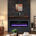 60 Inch Electric Fireplace, Recessed And Wall Mounted Fireplace Powder Coated Electric Antique Black Vent Free Yes Tempered Glass Sheet Metal Plastic Electric