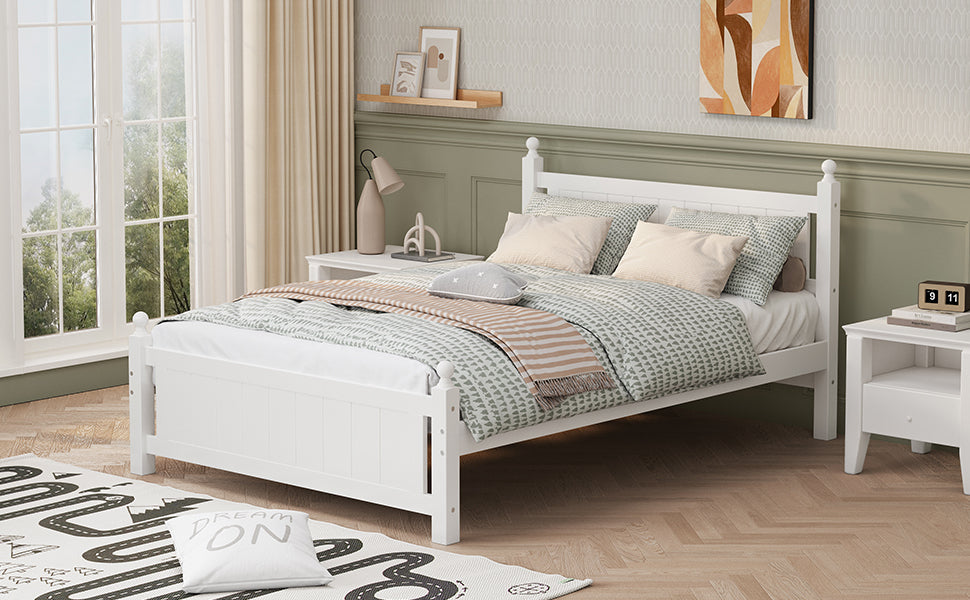 Full Size Solid Wood Platform Bed Frame For Kids, Teens, Adults, No Need Box Spring, White Box Spring Not Required Full White Wood Bedroom Mid Century Modern,Modern Pine Bed Frame Wood