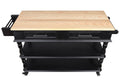 56 Inch Rolling Kitchen Island With Storage,Kitchen Cart With Solid Oak Wood Top,Two Sided Kitchen Island Cart On Wheelswine And Spice Rack, Large Kitchen Cart With 2 Drawers, Black Natural Top Black Natural Dining Room American Design,Antique