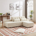 Convertible 3 In 1 Sleeper Sofa And Sectional Sofa With 4 Storage Space For Living Room,Corduroy Couch With 4 Pillows,Corduroy Beige Corduroy 3 Seat