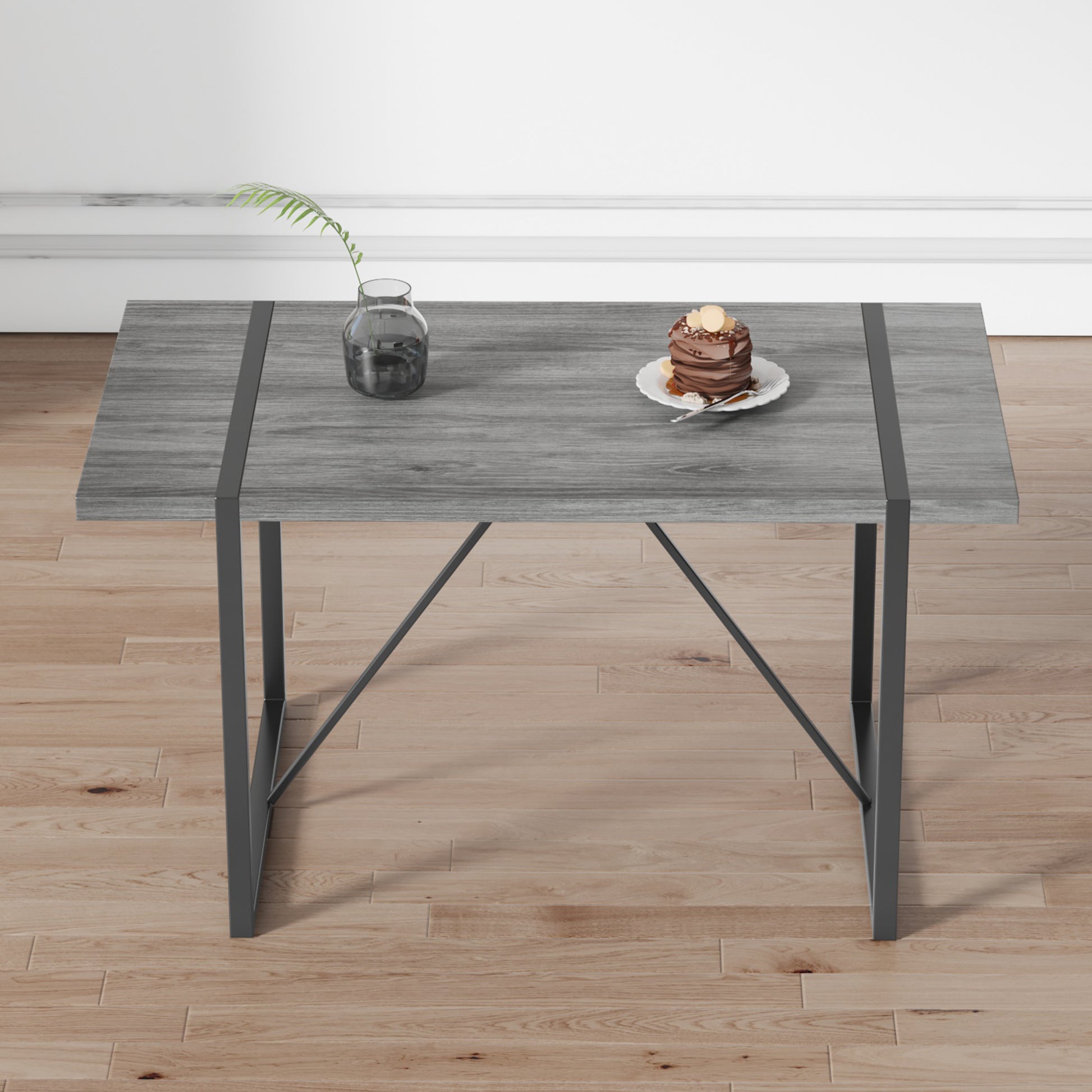 Industrial Rectangular Mdf Material Gray Dining Table With Texture, Equipped With A 1.57 Inch Thick Tabletop And Black Metal Legs, Used For Writing Desks, Kitchen Terraces, Dining Rooms 1529 Grey Mdf