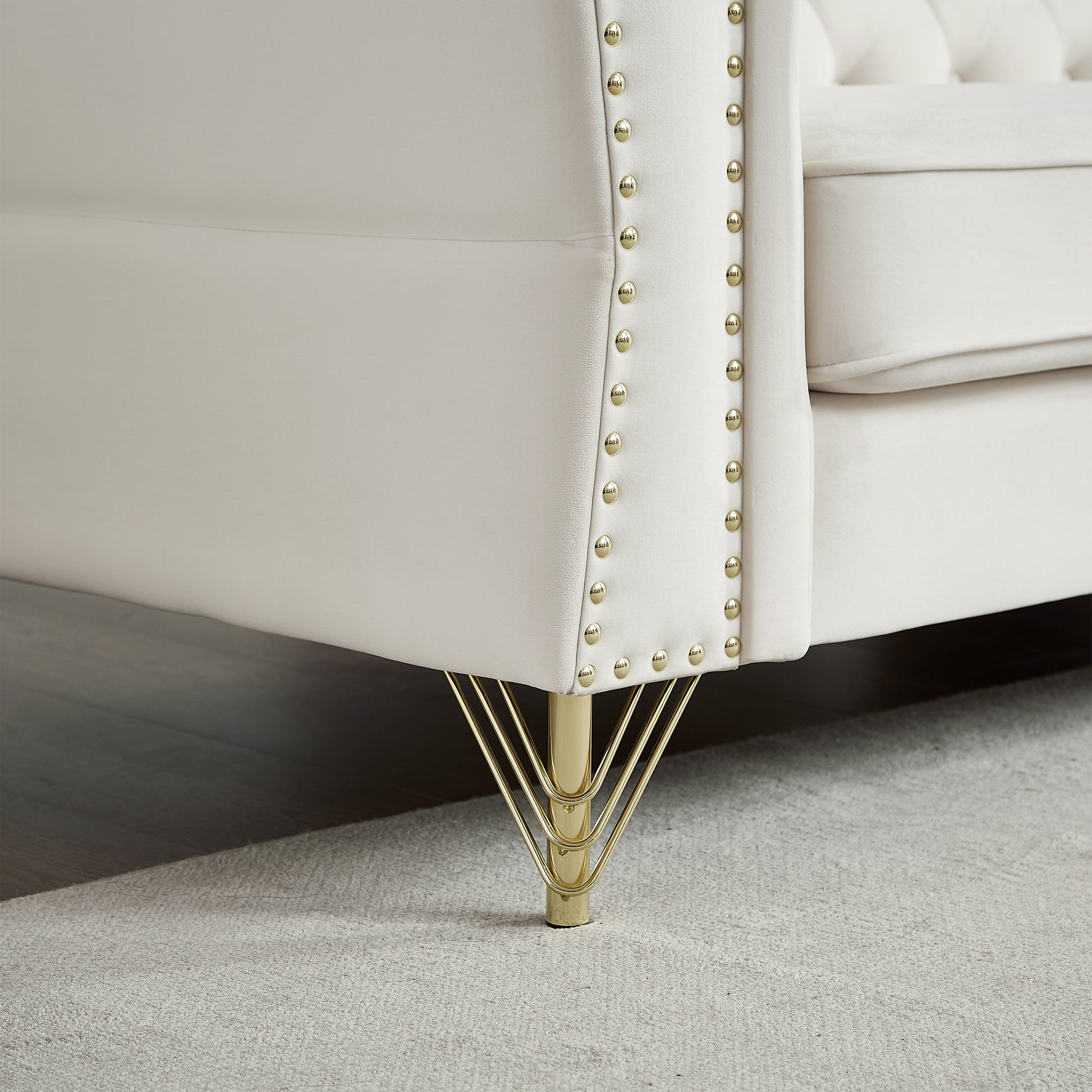 3 Seater 2 Seater Combination Sofa Tufted Couch With Rolled Arms And For Living Room, Bedroom, Office, Apartment, Four Pillows Beige Foam Velvet