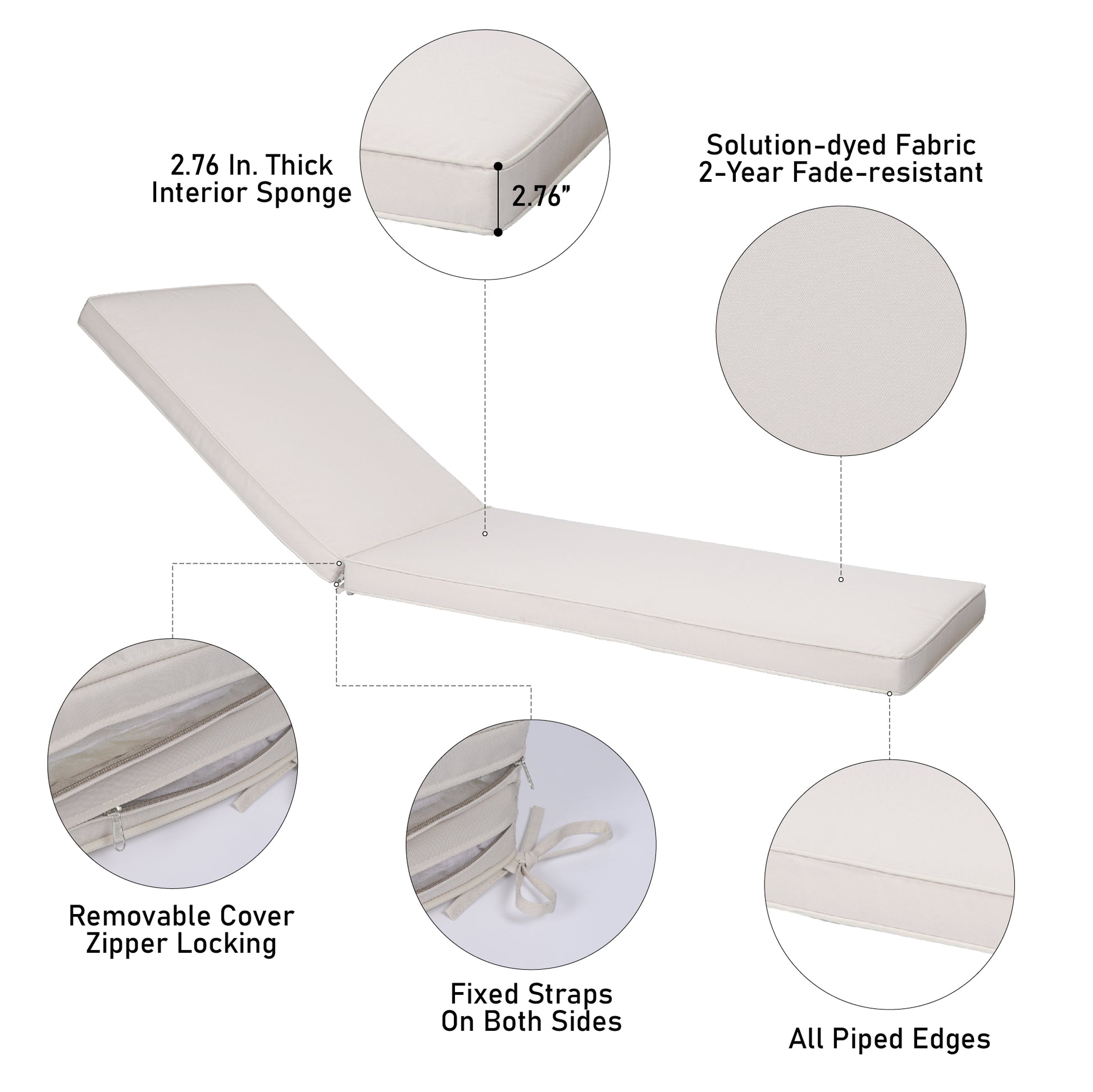 Outdoor Lounge Chair Cushion Replacement Patio Funiture Seat Cushion Chaise Lounge Cushion Beige Yes Lounge Beige Uv Resistant Frame Water Resistant Cushion American Design Polyester Polyester