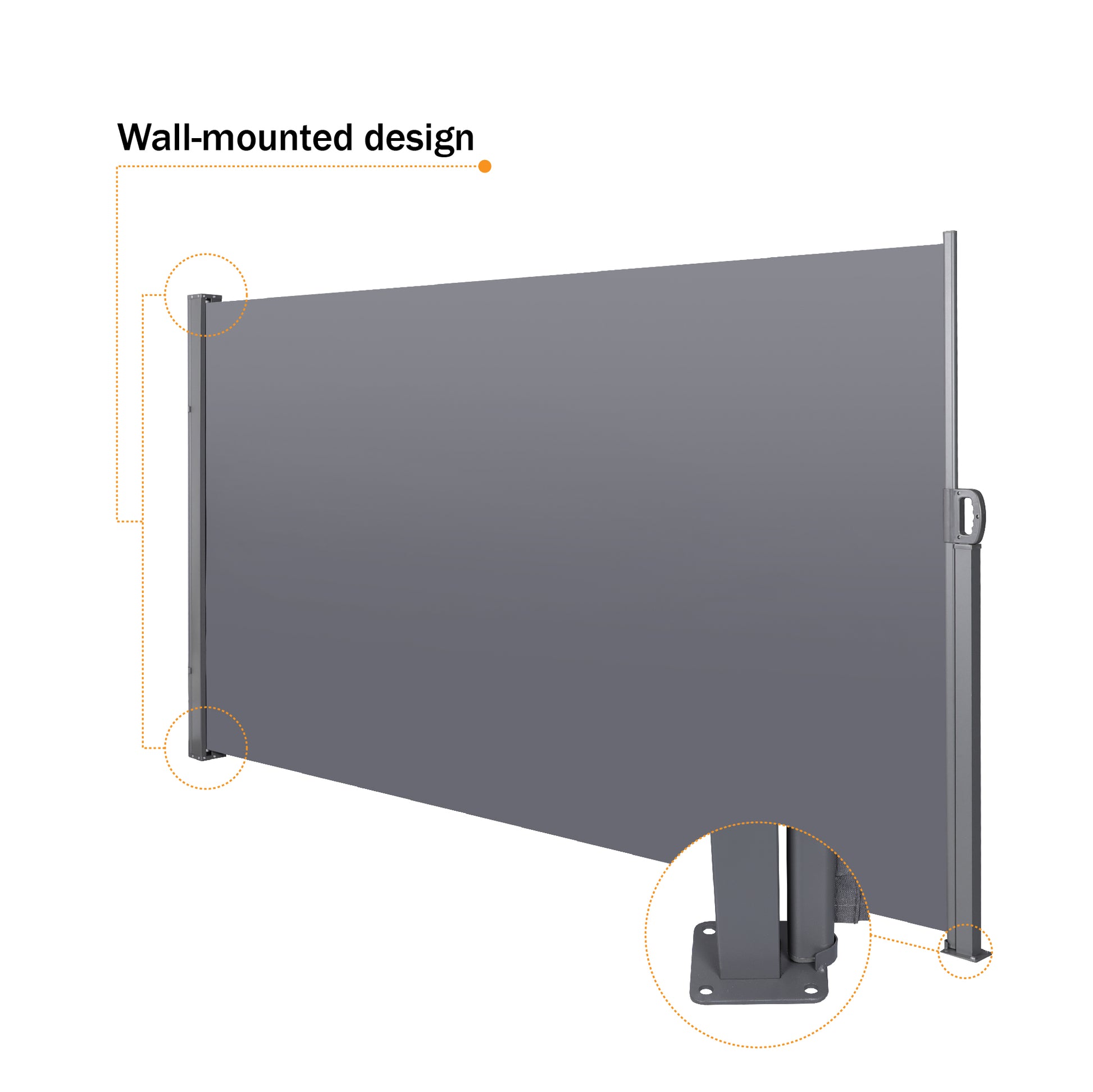 Retractable Side Screen Awning, Uv Resistant, Waterproof, Patio Privacy Screen For Garden, Balcony, Courtyard Dark Grey , 118.1" X 62.99" Grey Rectangular No Foundation Needed Manual Uv Resistant Canopies Polyester Metal