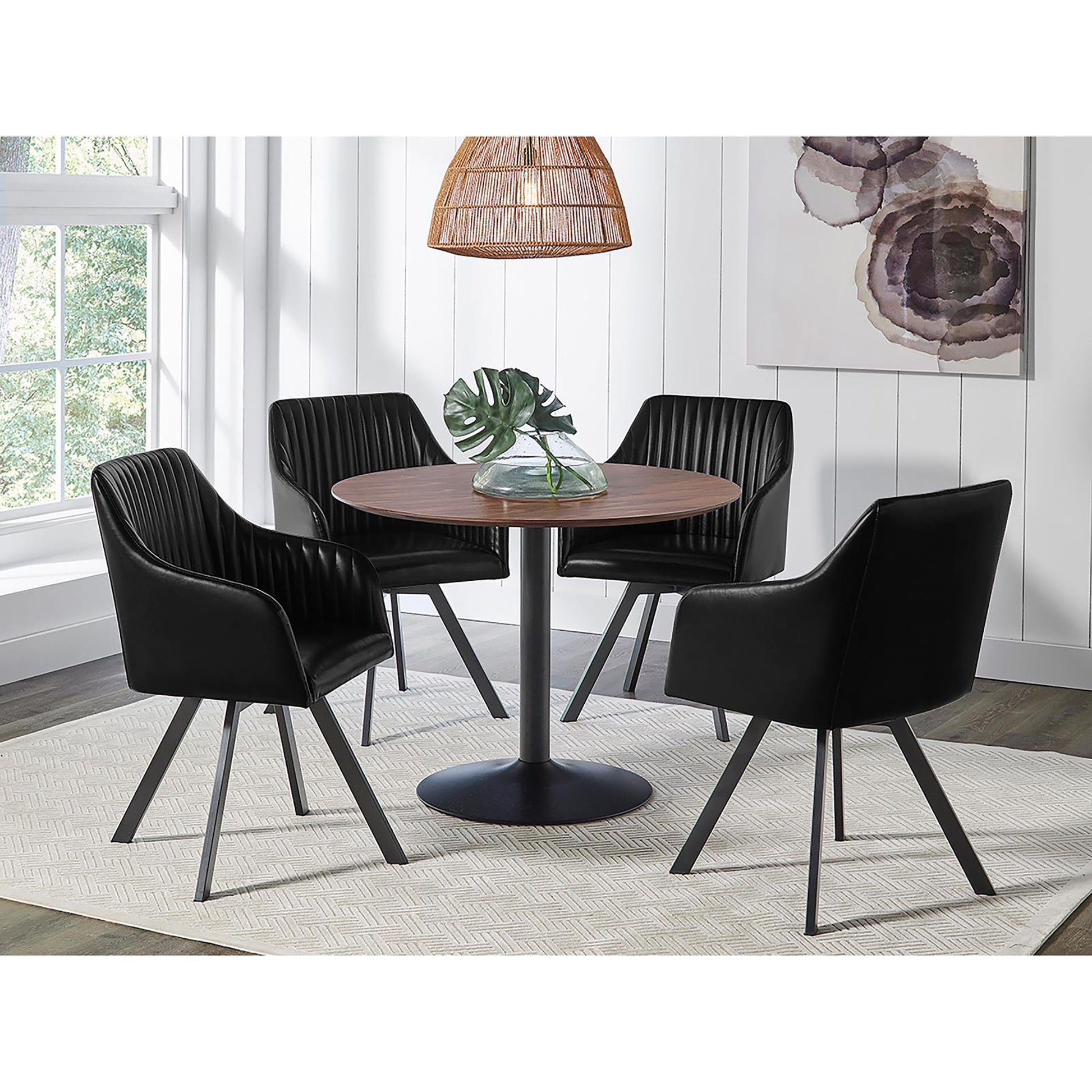 Black Channeled Sloped Arm Swivel Chair Black Dining Room Spot Clean Industrial Arm Chair Tufted Back Foam Upholstered