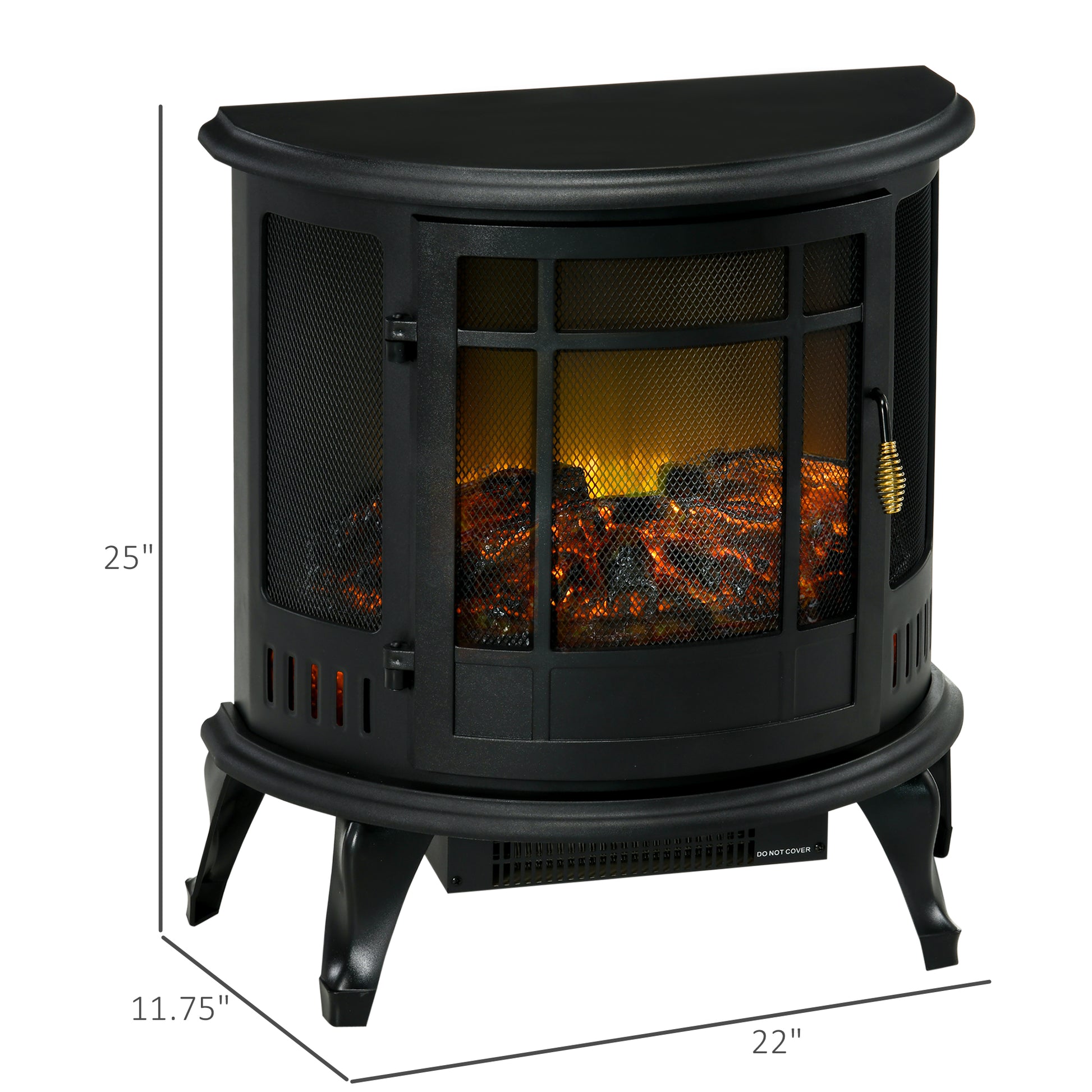 Homcom 22" Electric Fireplace Stove, Freestanding Electric Fire Place Heater With Realistic Led Flame, Adjustable Temperature, 1500W, Black Black Polypropylene