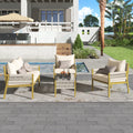 K&K 4 Piece Rope Patio Furniture Set, Outdoor Furniture With Tempered Glass Table, Patio Conversation Set Deep Seating With Thick Cushion For Backyard Porch Balcony Beige&Mustard Yellow Yes Complete Patio Set Beige Yellow Weather Resistant Frame Fade