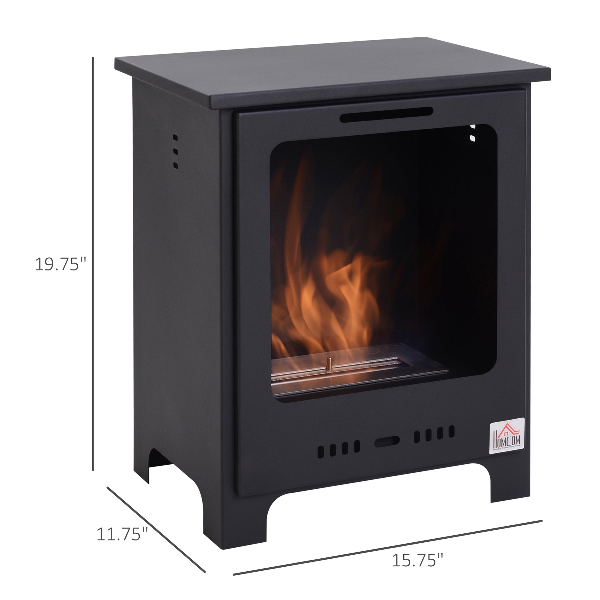 Homcom 19.75" Ethanol Fireplace, Freestanding Alcohol Fireplace Stove With 0.25 Gal Tank Capacity, Flame Snuffer Black Black Steel