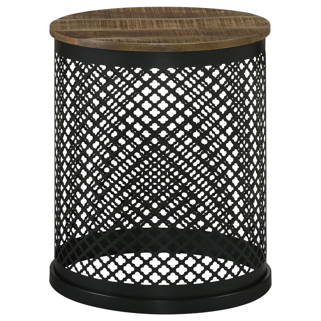 Natural And Black Drum Base Accent Table Brown Primary Living Space Industrial Tabeltop Mango Round Coffee & End Tables Wood