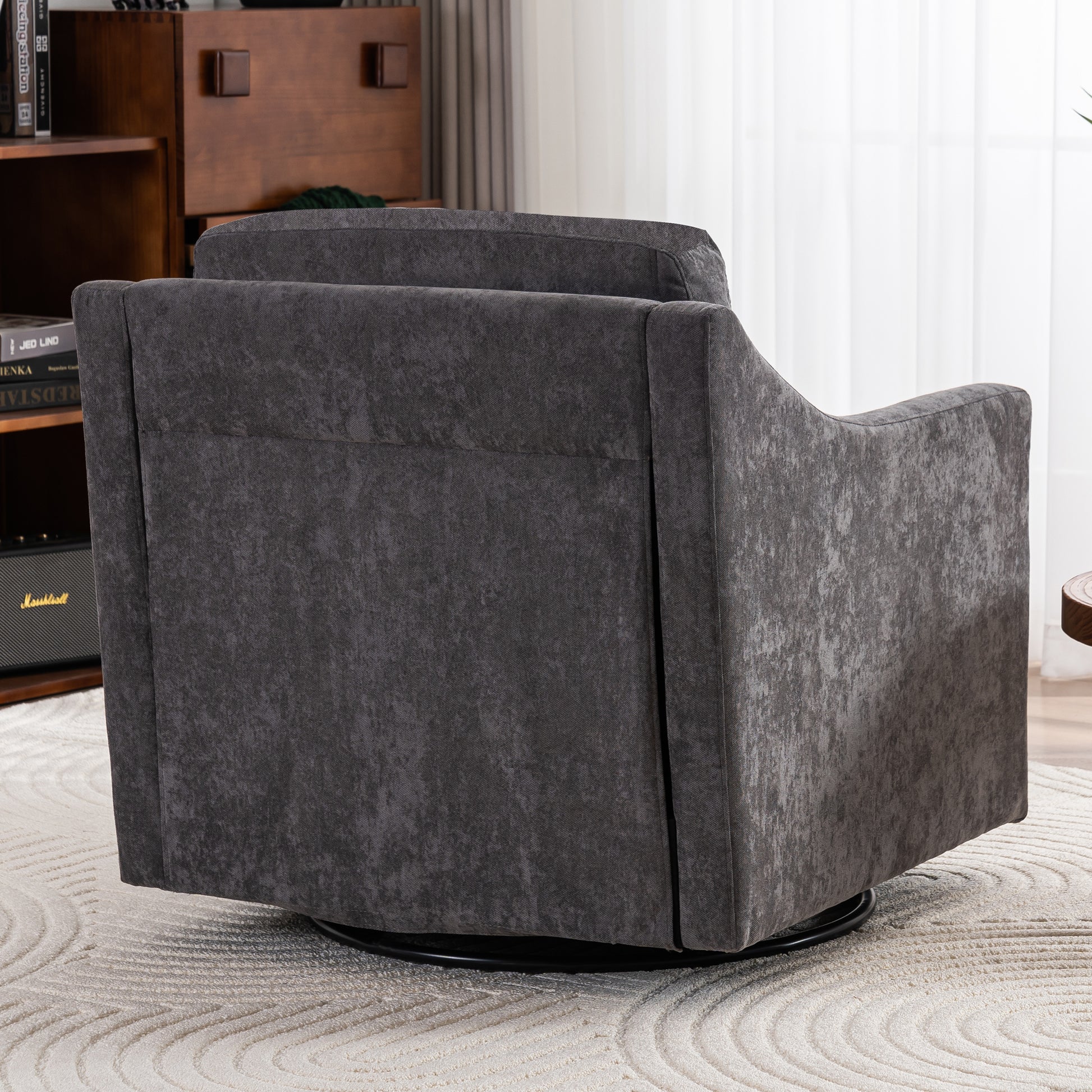 Large Swivel Chair, Upholstered Armchair, Modern Chair, Skin Friendly Gradient Color Linen Fabric, Comfortable To Sit. Suitable For Reception Living Room, Gray Gray Fabric