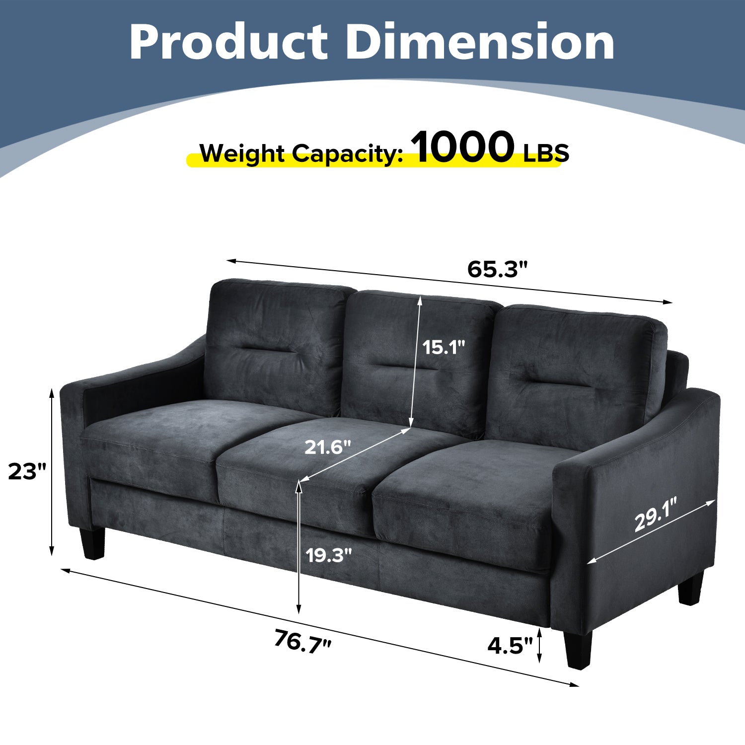 Couch Comfortable Sectional Couches And Sofas For Living Room Bedroom Office Small Space Black Wood Primary Living Space Soft Rubberwood Velvet 3 Seat