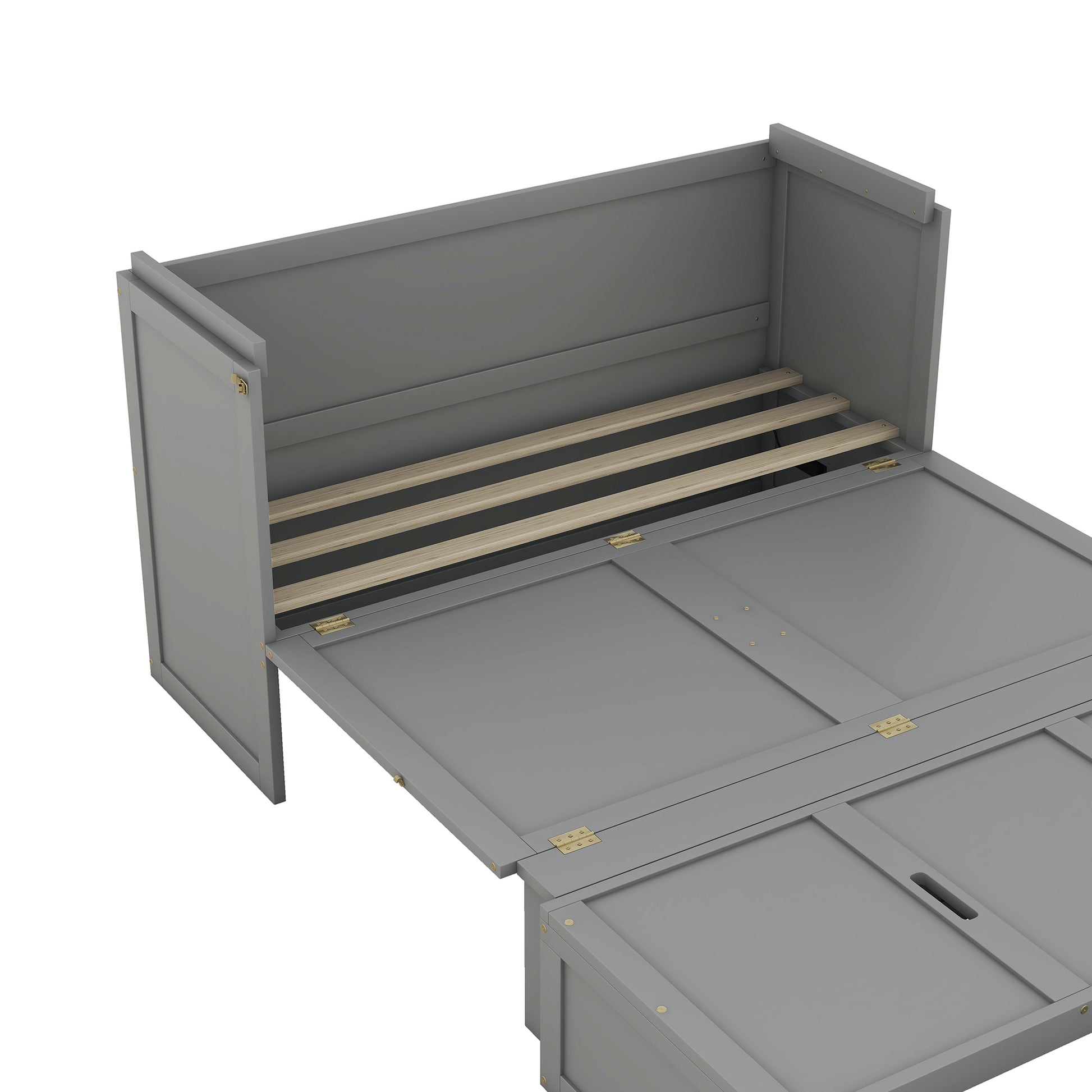 Queen Size Murphy Bed With Usb Port And A Large Drawer, Gray Gray Solid Wood Mdf