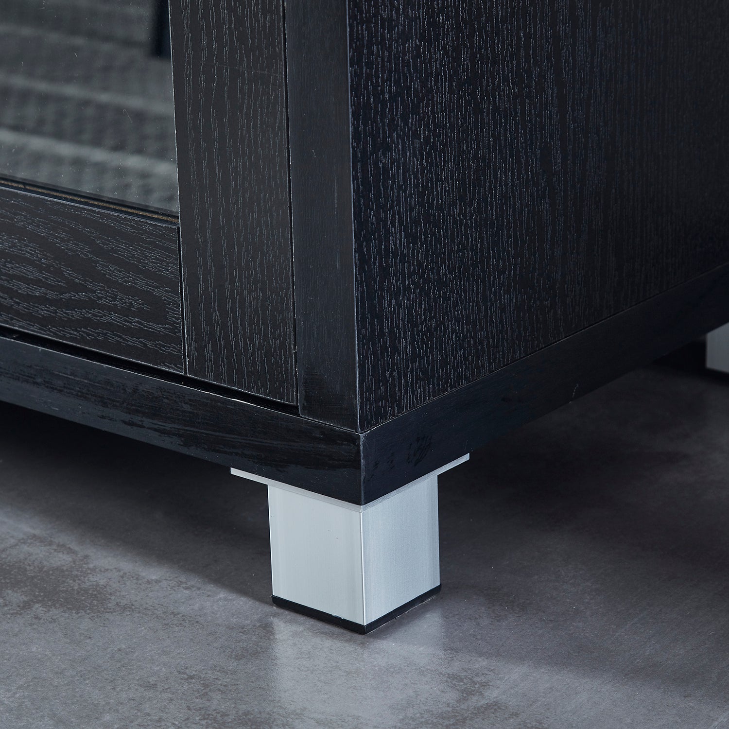 Wood Tv Stand Media Console With Storage Cabinet For Living Room, Bedroom, Black Wood Grain Finish Black Dining Room Adjustabel Shelves Mdf Glass