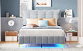 Full Size Velvet Platform Bed With Led Frame And Stylish Mental Bed Legs, Gray Gray Velvet