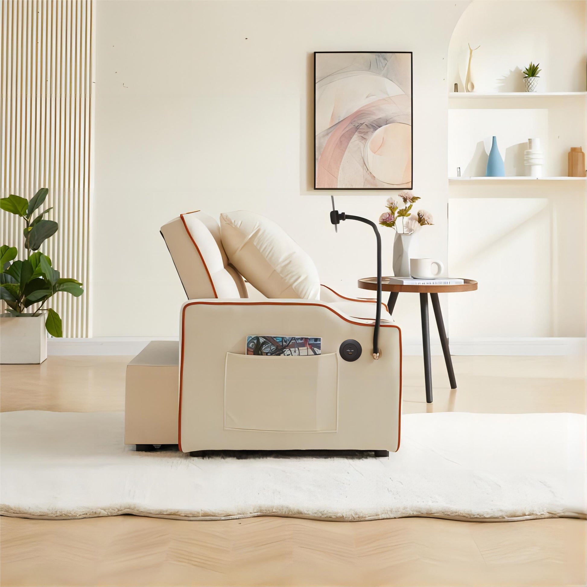 3 In 1 Sofa Bed, Convertible Sleeper Chair Sofa Bed Adjustable Pull Out Sleeper Chair Bed Multi Pockets Folding Sofa Bed For Living Room Bedroom Small Space Beige Velvet 1 Seat