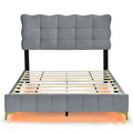 Full Size Velvet Platform Bed With Led Frame And Stylish Mental Bed Legs, Gray Gray Velvet