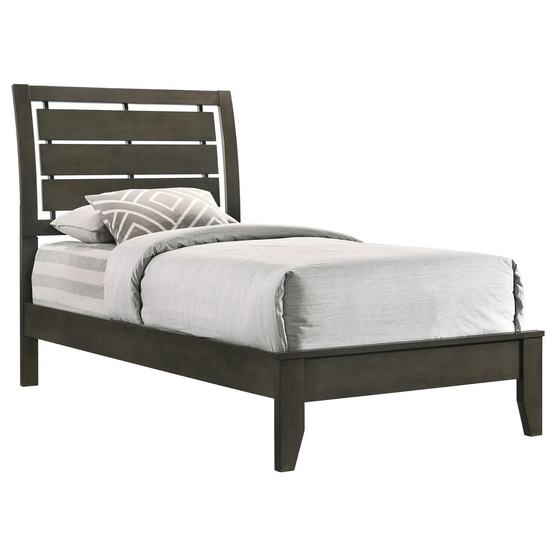 Mod Grey Slat Back Twin Panel Bed Box Spring Required Twin Grey Wood Bedroom Transitional Rubberwood Panel Wood