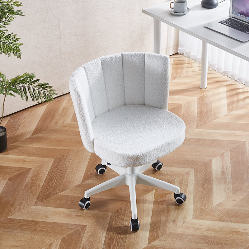 Set Of 1,Home Office Chair,Fluffy Fuzzy Comfortable Makeup Vanity Chair ,Swivel Desk Chair Height Adjustable Dressing Chair For Bedroom Antique White Fabric Metal