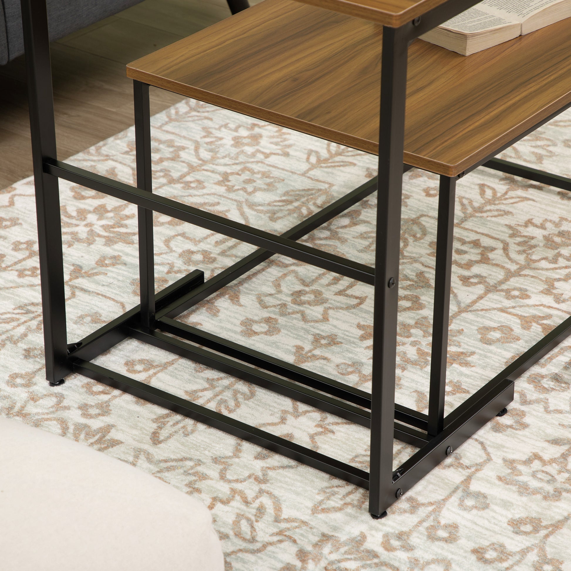 Homcom Nesting Tables Set Of 2, Industrial Coffee Table Set With Metal Frame & Adjustable Foot Pads, Living Room Furniture, Brown Natural Mdf