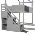 Twin Over Full House Bunk Bed With Storage Staircase And Blackboard,Gray Old Sku: Gx001701Aae Box Spring Not Required Gray Wood Bedroom Bunk Pine