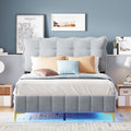 Full Size Velvet Platform Bed With Led Frame And Stylish Mental Bed Legs, Gray Gray Velvet