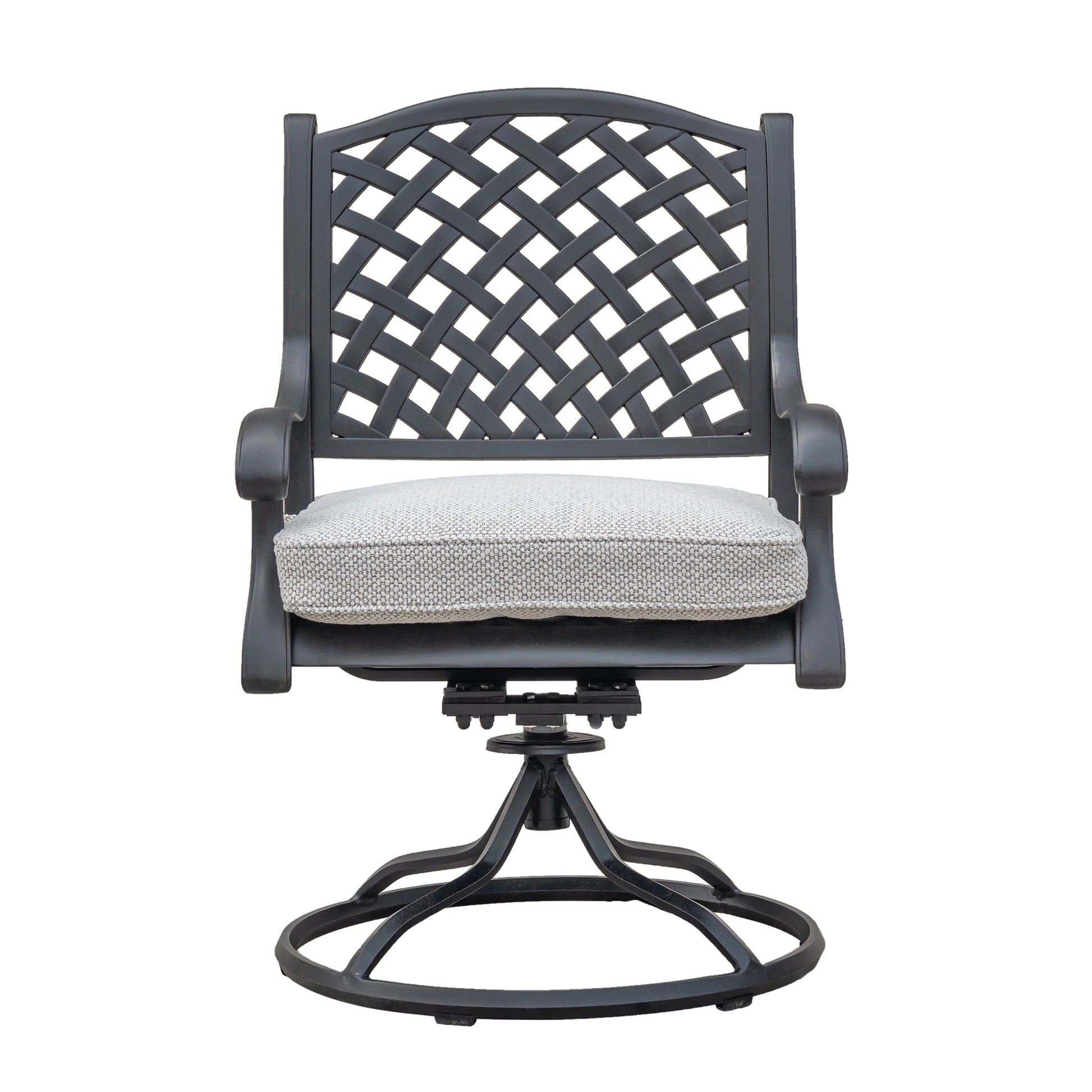 Durable Outdoor Dining Swivel Rockers With Cushions, Set Of 2, Sandstorm Antique Gray Aluminium