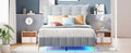 Full Size Velvet Platform Bed With Led Frame And Stylish Mental Bed Legs, Gray Gray Velvet