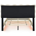Full Size Velvet Platform Bed With Led Frame And Stylish Mental Bed Legs, Beige Beige Velvet