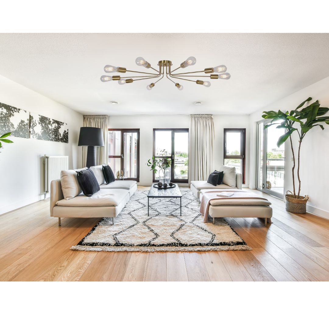 10 Light Sputnik Chandelier Brushed Gold Ceiling Light Semi Flush Mount Light Ceiling Lamp Brushed Gold Metal