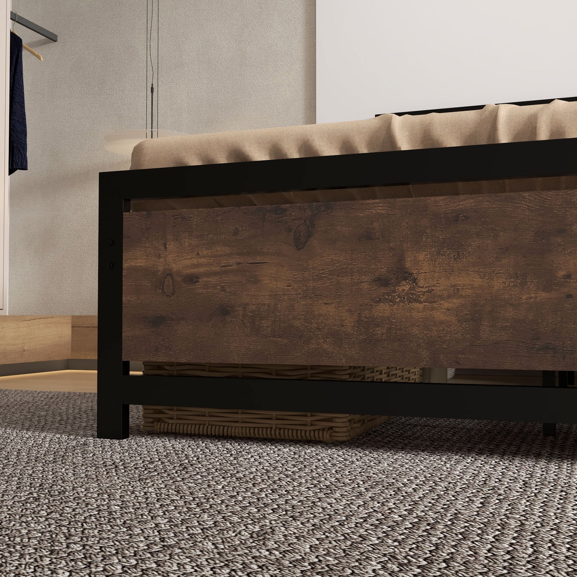 Homcom Full Bed Frame With Headboard & Footboard, Strong Metal Slat Support Bed Frame W Underbed Storage Space, No Box Spring Needed, 56.75''X76.75''X40.5'' Black Mdf