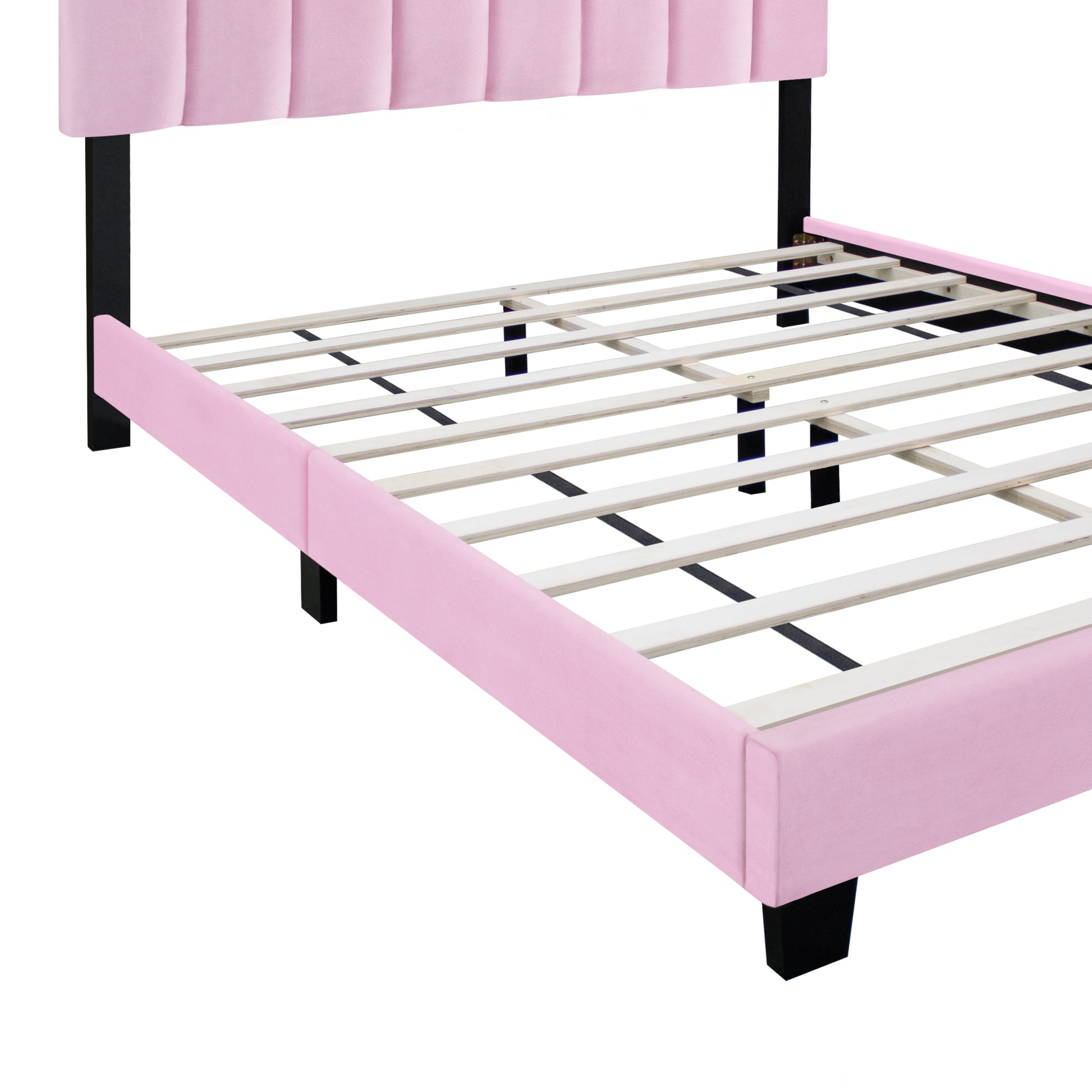 Pink Velvet Upholstered Bed Frame With Adjustable Features, Teenage Girl'S Favorite Pink Collection. Box Spring Not Required Queen Pink Wood Espresso Bedroom Minimalist,Shabby Chic,Ultra Modern Rubberwood Adjustable Bedbase Fiber Foam And Polyester Fiber