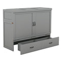 Queen Size Murphy Bed With Usb Port And A Large Drawer, Gray Gray Solid Wood Mdf