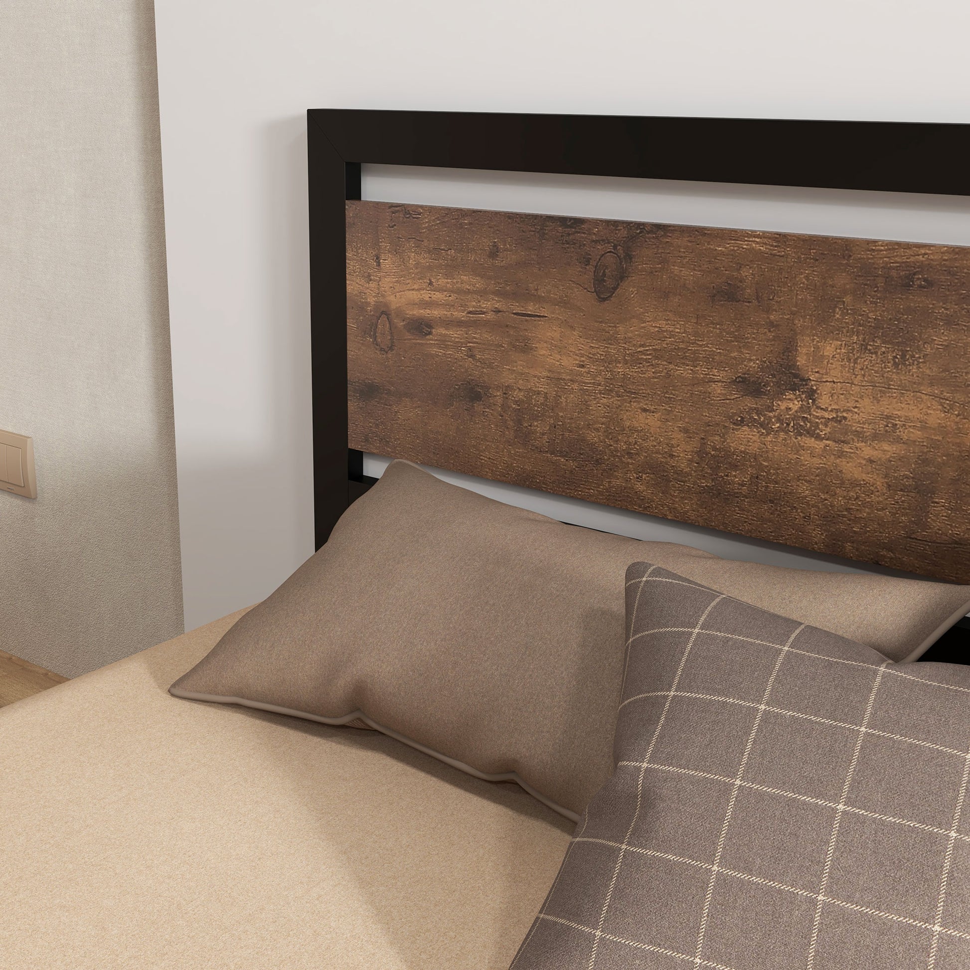 Homcom Full Bed Frame With Headboard & Footboard, Strong Metal Slat Support Bed Frame W Underbed Storage Space, No Box Spring Needed, 56.75''X76.75''X40.5'' Black Mdf