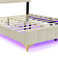 Full Size Velvet Platform Bed With Led Frame And Stylish Mental Bed Legs, Beige Beige Velvet