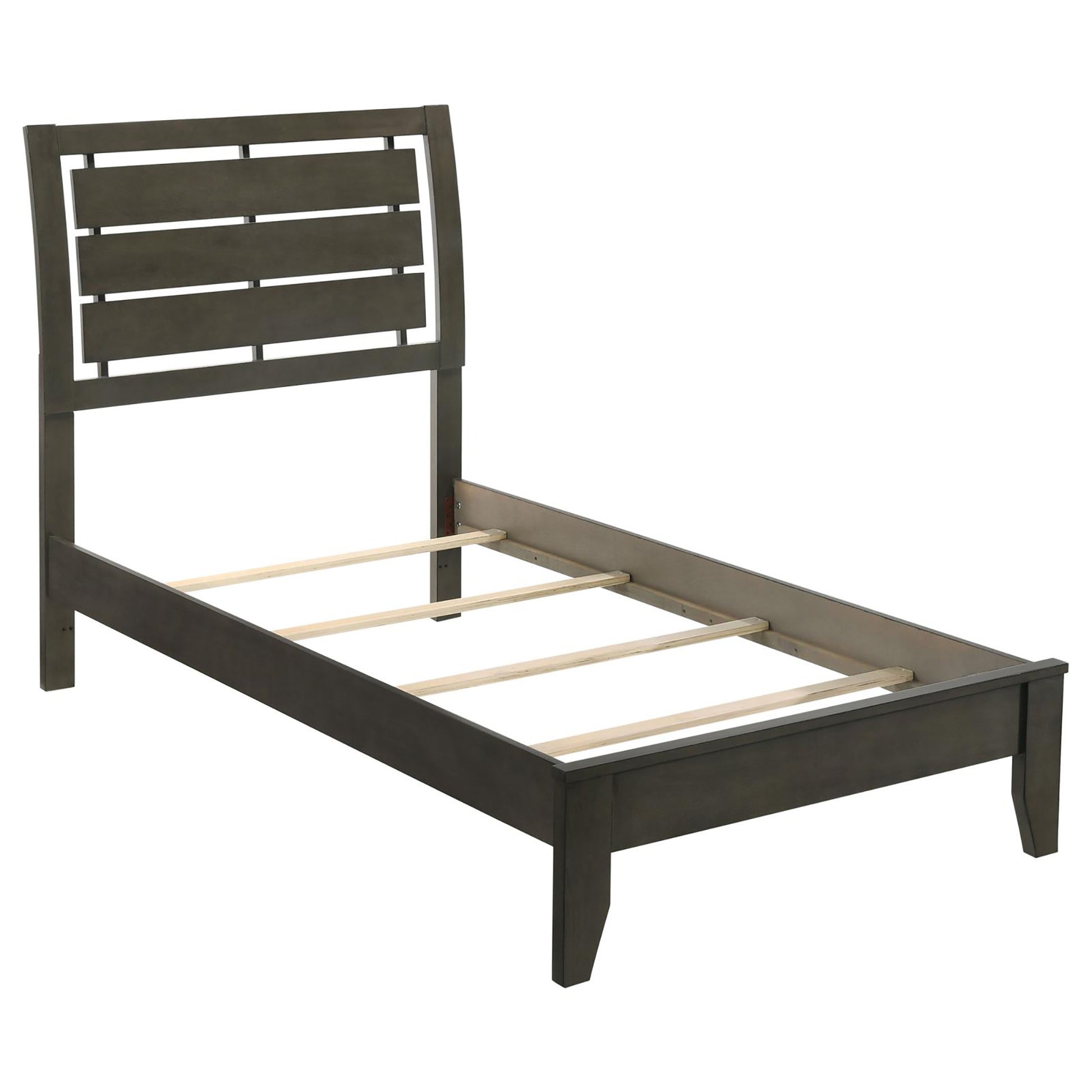 Mod Grey Slat Back Twin Panel Bed Box Spring Required Twin Grey Wood Bedroom Transitional Rubberwood Panel Wood