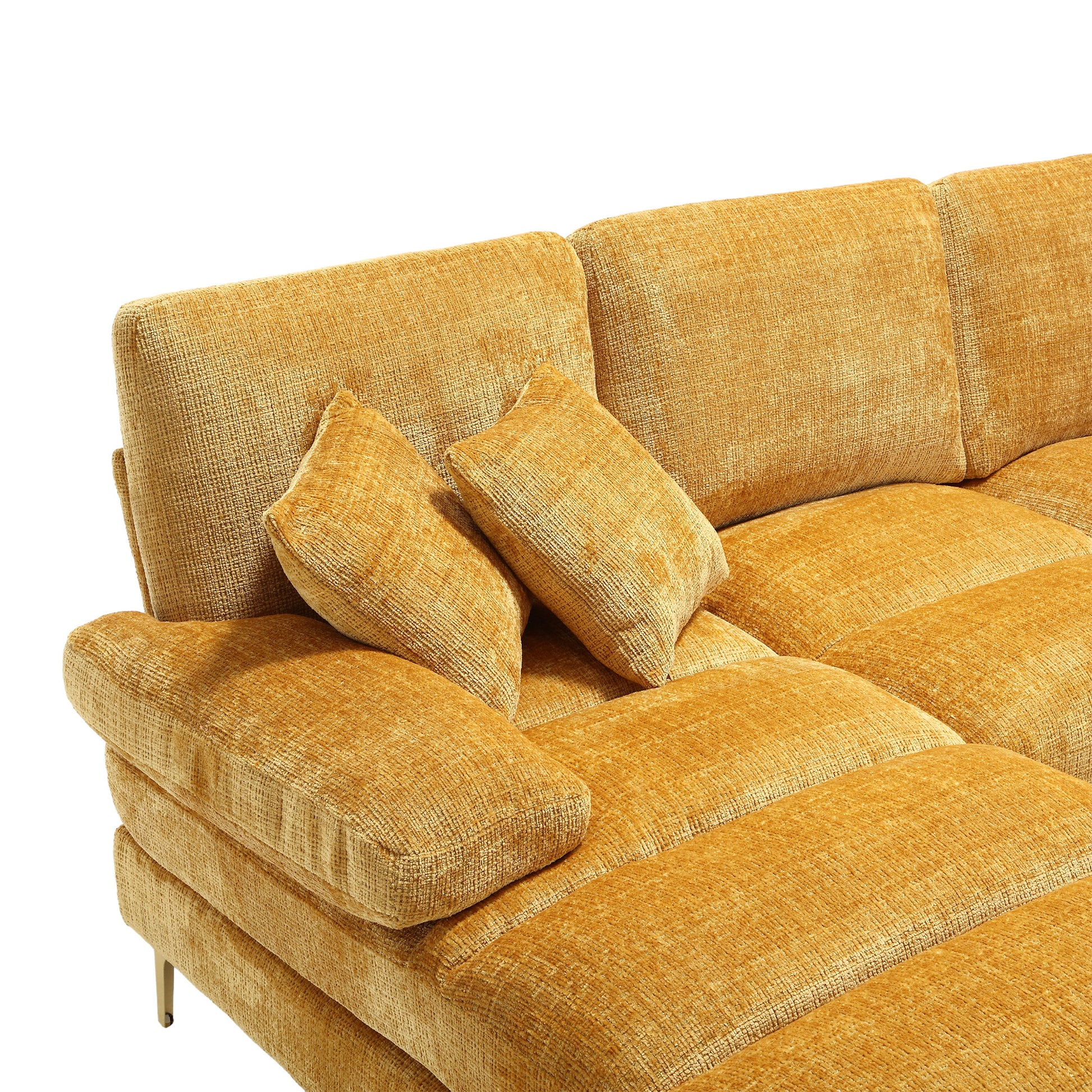 United Modern Large Chenille Fabric U Shape Sectional Sofa Yellow Chenille
