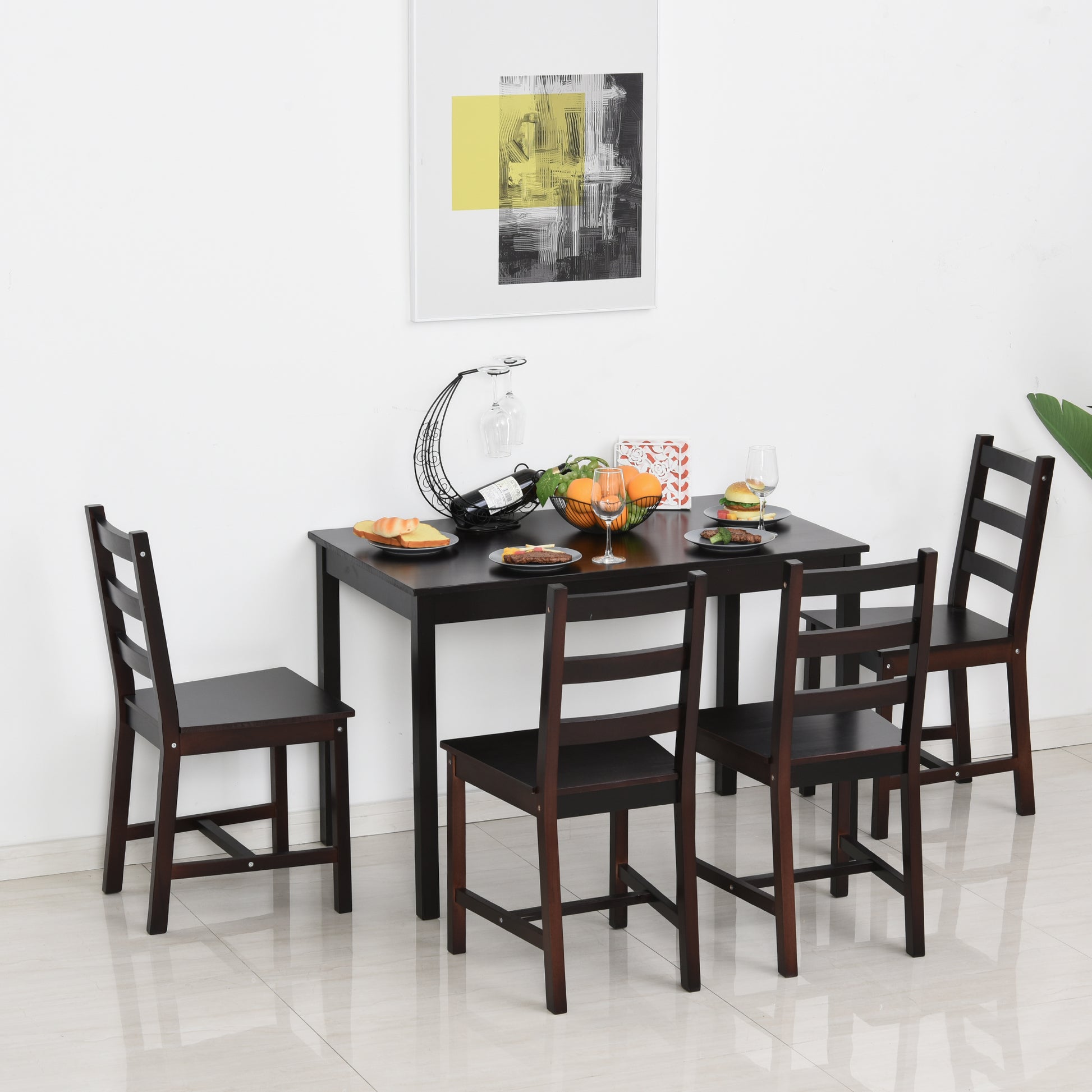 Homcom 5 Piece Dining Room Table Set, Wooden Kitchen Table And Chairs For Dinette, Breakfast Nook, Chestnut Brown Brown Wood