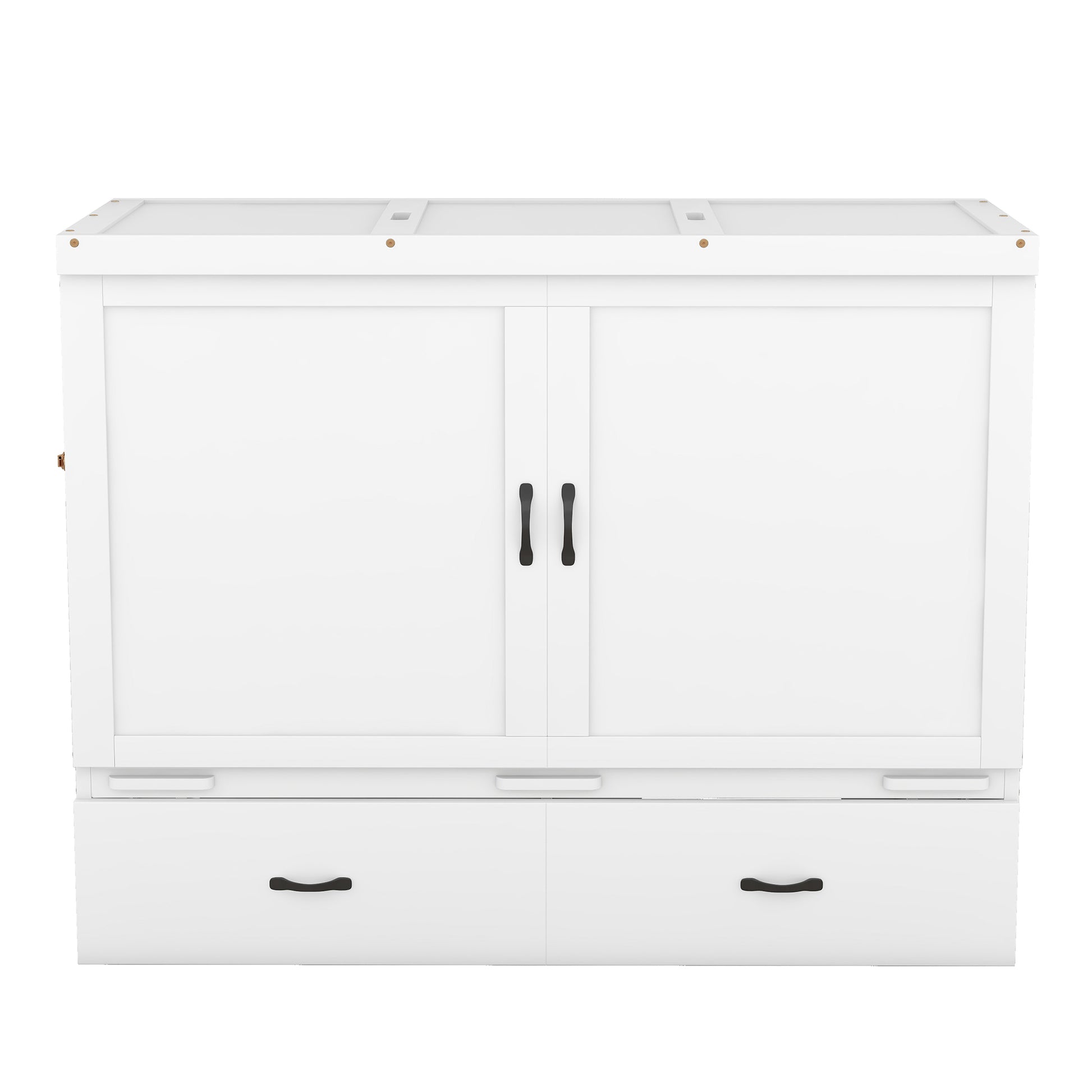 Queen Size Murphy Bed With Usb Port And A Large Drawer, White Queen White Solid Wood Mdf