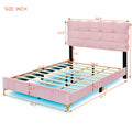 Full Size Velvet Platform Bed With Led Frame And Stylish Mental Bed Legs, Pink Pink Velvet