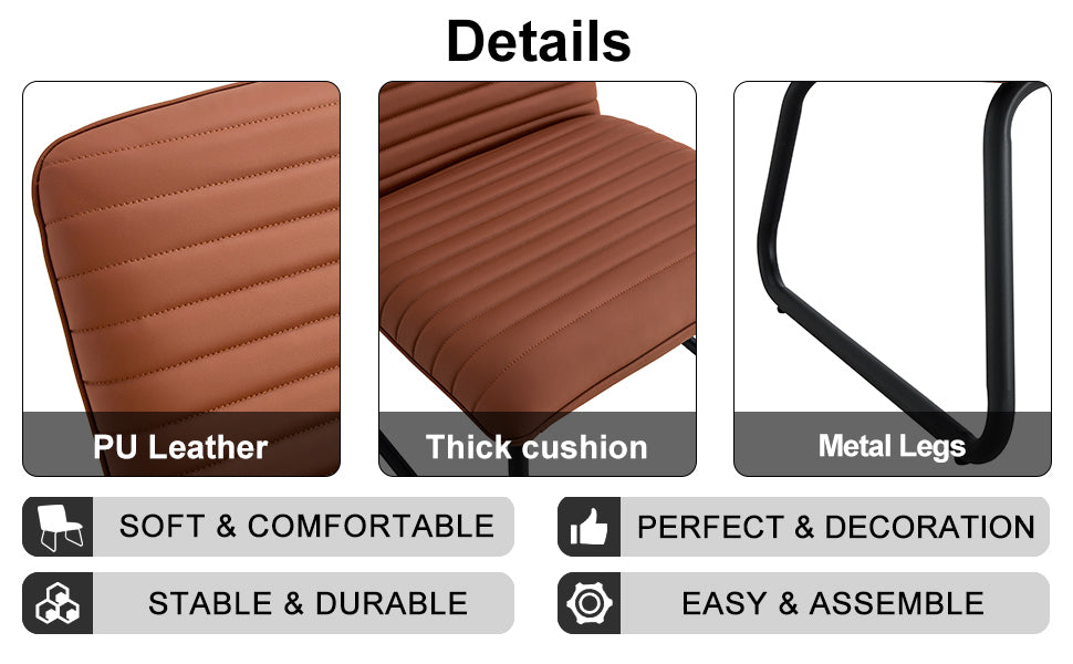 Brown Minimalist Armless Sofa Chair With Pu Backrest And Black Metal Legs, Suitable For Offices, Restaurants, Kitchens, And Bedrooms Brown Metal