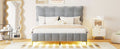 Queen Size Velvet Platform Bed With Led Frame And Stylish Mental Bed Legs, Gray Gray Velvet